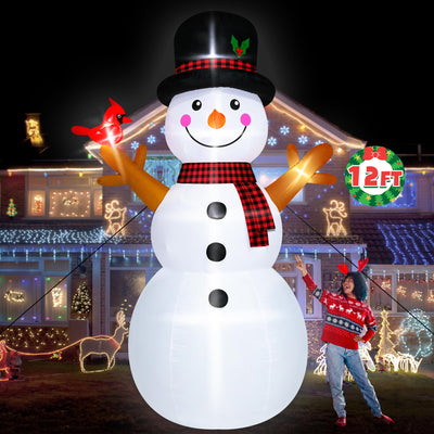 12FT Christmas Snowman Inflatables, Huge Blow Up Snowman Inflatables Decor, Lighted Christmas Outdoor Inflatable Decorations, Xmas Inflatables Snowman for Lawn Yard Holiday Party