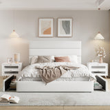 Allewie Modern Queen Size Platform Bed Frame with 4 Storage Drawers and Velvet Upholstered Headboard, Wooden Slats Support, Upholstered Mattress Foundation/No Box Spring Needed/Easy Assembly, White Allewie