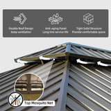 12x18Ft Hardtop Gazebo Wooden Coated Aluminum Frame Canopy Galvanized Steel Double Roof Outdoor Wood-Looking Permanent Metal Pavilion with Curtains and Netting for Patio Deck Lawn MONDAWE