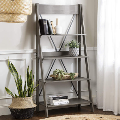 Modern Farmhouse Grey Wood Bookcase by Walker Edison - 4 Shelves for Home Office and Living Room Storage - WoodArtSupply