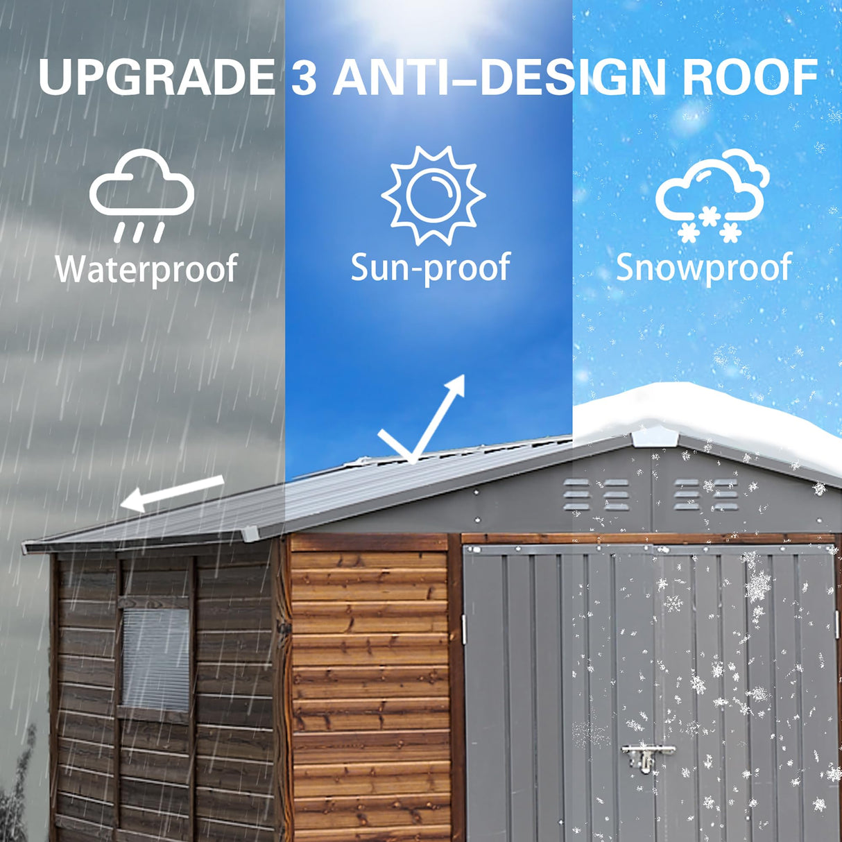 Shed 8' x 8' Storage Shed, 8x8 FT Wood Sheds & Outdoor Storage Clearance, Utility and Tool Garden Shed, Waterproof Storage Shed Large with Lockable Doors for Backyard, Patio, Outside Use AEMSOFK