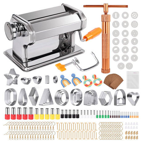 Yofuly Polymer Clay Press Machine, Polymer Clay Cutters Set for Jewelry Making, with Polymer Clay Roller Machine, Polymer Clay Extruder, 40 Circle Shape Cutters and 120 Earrings Accessories Yofuly