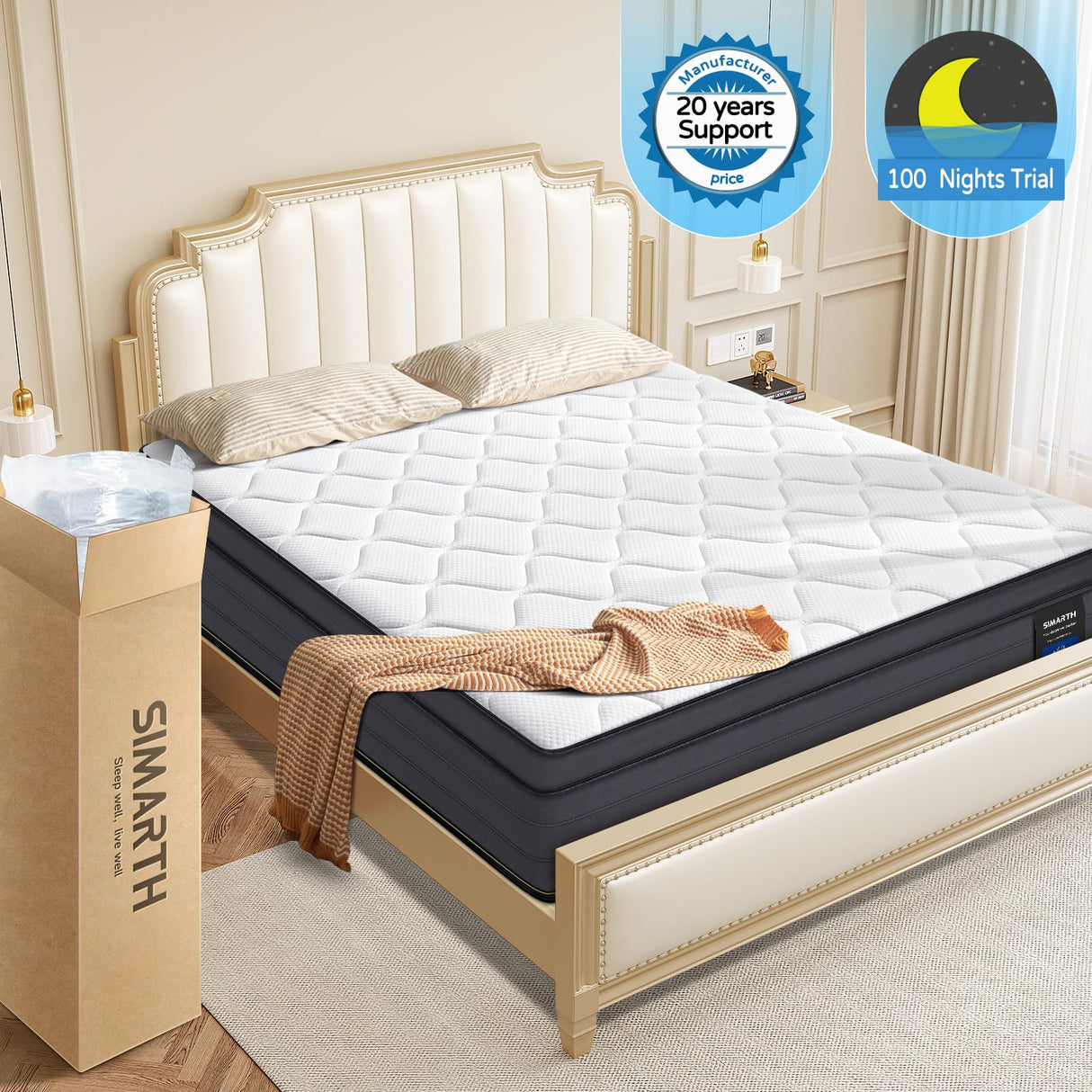 SIMARTH King Size Mattress - 12 Inch Hybrid King Size Mattress in a Box, Upgrade Strengthen, Gel Memory Foam King Matress with Motion Isolation, Strong Edge Support and Pocket Springs, Medium SIMARTH