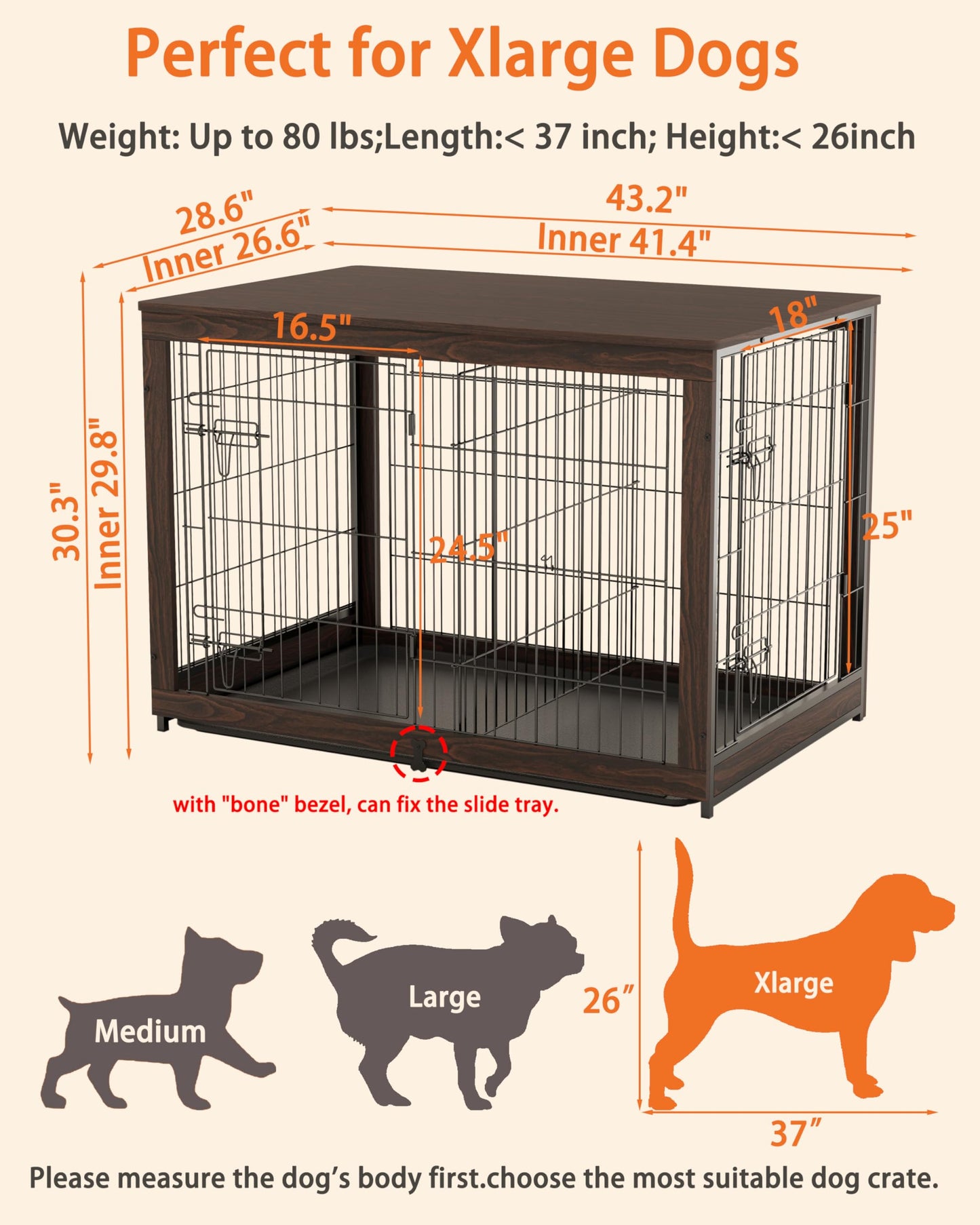 Piskyet Wooden Dog Crate Furniture with Divider Panel, Dog Crate End Table with Fixable Slide Tray, Double Doors Dog Kennel Indoor for Dogs(XL:43.2" L * 28.6" W * 30.3" H,Brown Walnut) - WoodArtSupply