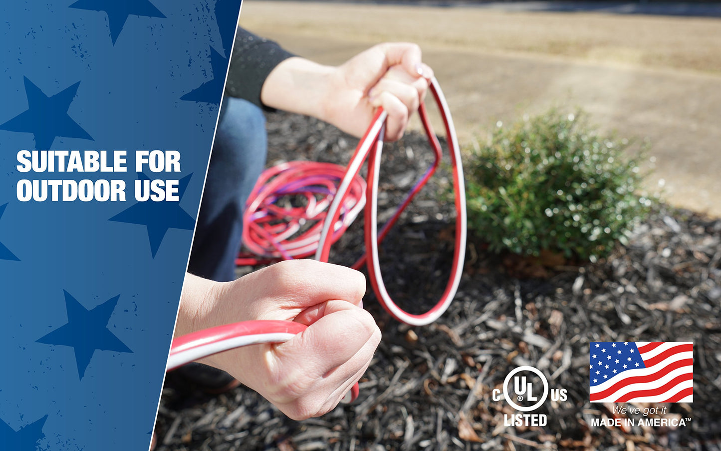 Southwire Heavy Duty Extension Cord, 100Ft, 12 Gauge, 3 Conductor, Water Resistant Flexible Jacket, SJTW, Red/White/Blue, 2549SWUSA1 - WoodArtSupply