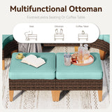 GREEN PARTY 11 Pieces Wicker Patio Furniture Set, All-Weather Outdoor Rattan Half-Moon Curved Patio Sectional Sofa Conversation Set 11 Seats with 4" Thick Cushions for Backyard, 2 x Ottomans (Blue) GREEN PARTY