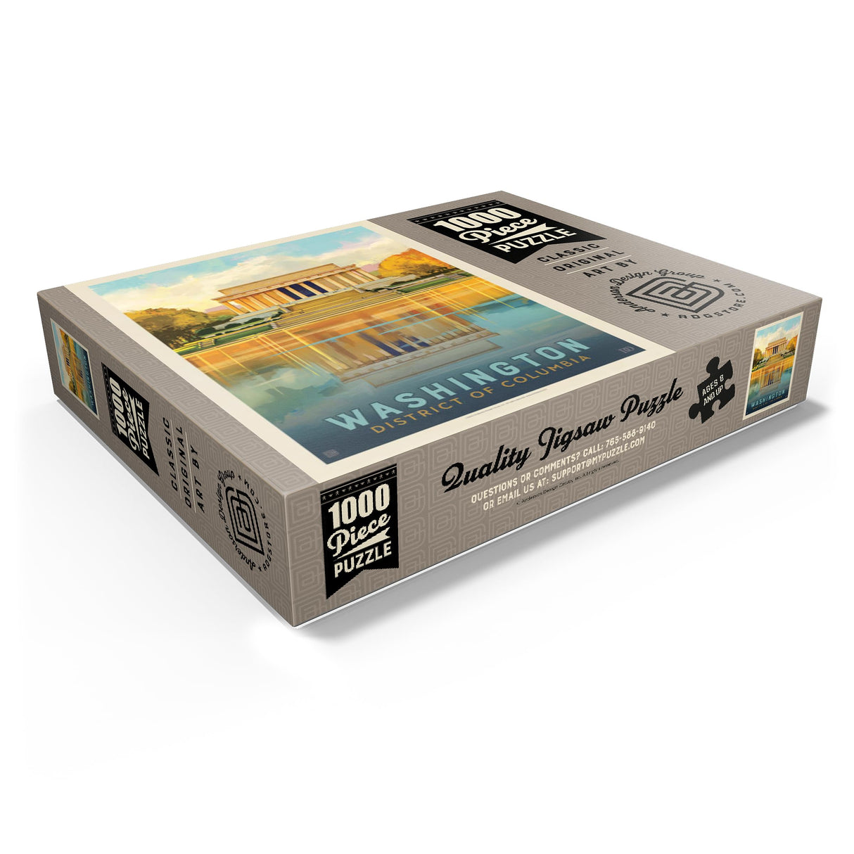 MyPuzzle Washington, DC: Lincoln Memorial, Vintage Poster - Premium 1000 Piece Jigsaw Puzzle for Adults MyPuzzle.com