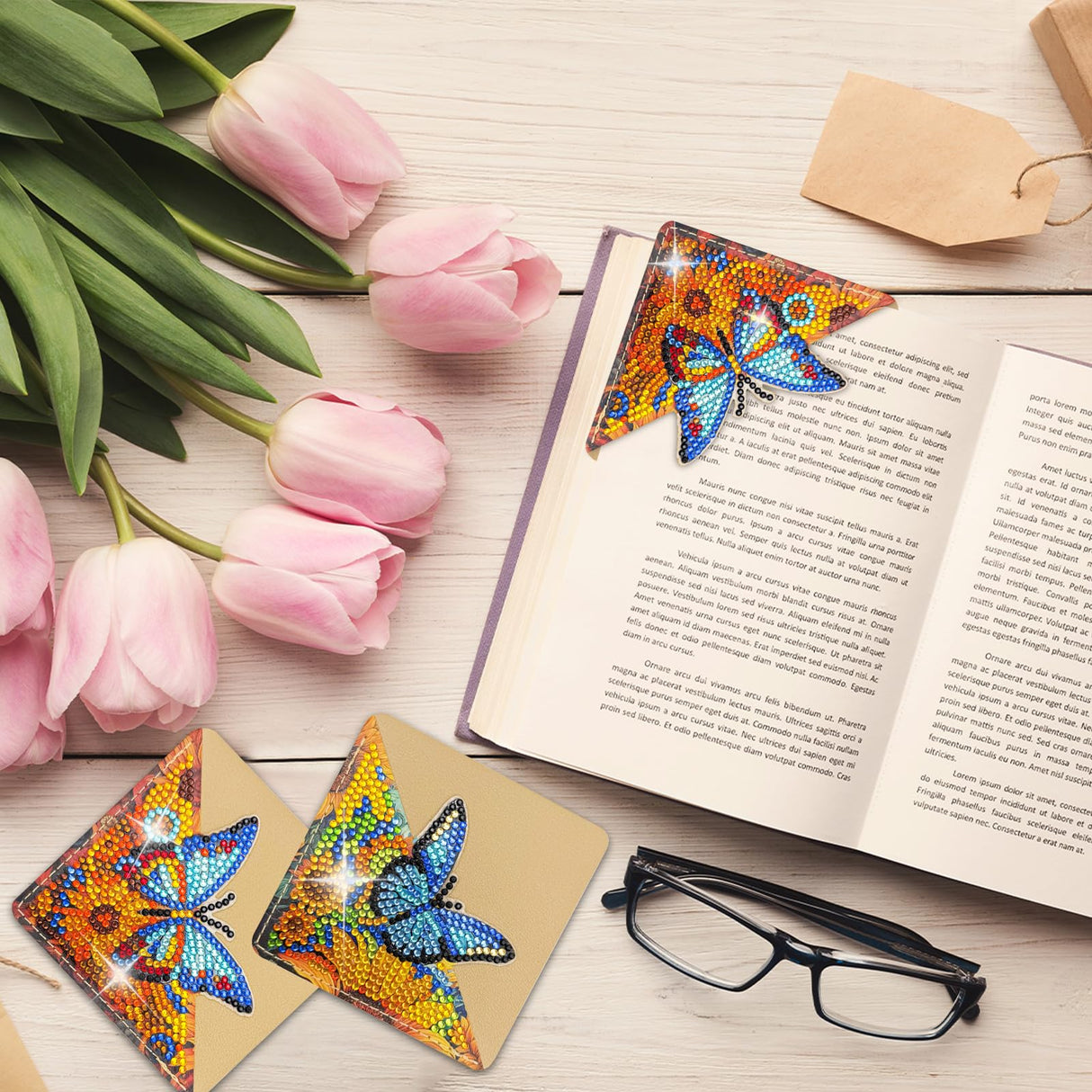 LINGFANG 4 Pcs Diamond Painting Bookmark, Diamond Art Kit for Adults, DIY Diamond Art Kits for Adults, Book Corner - Protecting Bookmark Craft Supplies Kits for Book Lovers (Sunflower Butterfly) LINGFANG