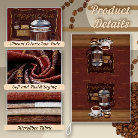Boyiee Set of 6 Coffee Kitchen Towels Absorbent Dish Towels 24 x 16 Inches Kitchen Gifts Retro Coffee Kitchen Hand Towels for Coffee Bar Decor Coffee Lovers Gifts Kitchen Room Decoration Boyiee