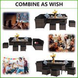 YOCONYO Patio Furniture Set, 7 Pieces Patio Dining Set, All Weather Outdoor Wicker Conversation Loveseat Set with Dining Table, Ottoman in Brown Rattan Black Cushions YOCONYO