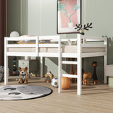 Bellemave Low Loft Bed, Wood Full Loft Bed Frame with Guardrail for Kids Boys Girls, No Box Spring Needed, White Bellemave