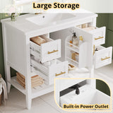 IRONCK Bathroom Vanity with Sink, 36" Modern Undermount Bathroom Sink Cabinet with 4 Drawers&Open Shelf, Vanity Sink with Charging Station and Door Shelves, White IRONCK