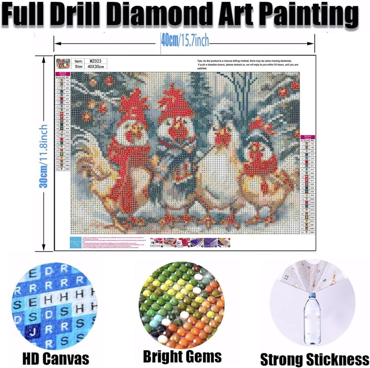 Ekuxom Chicken Diamond Art Kits for Adults, Winter Christmas Diamond Art Kits for Adults, Full Round Christmas Chicken Diamond Painting Gem Art Home Wall Decor 16x12 inch Ekuxom