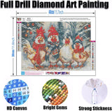 Ekuxom Chicken Diamond Art Kits for Adults, Winter Christmas Diamond Art Kits for Adults, Full Round Christmas Chicken Diamond Painting Gem Art Home Wall Decor 16x12 inch Ekuxom