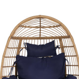 Homtique Egg Chair Outdoor, Indoor Rattan Wicker Chair with Cushion and Pillow for Patio, Backyard,Living Room(DarkBlue) Homtique