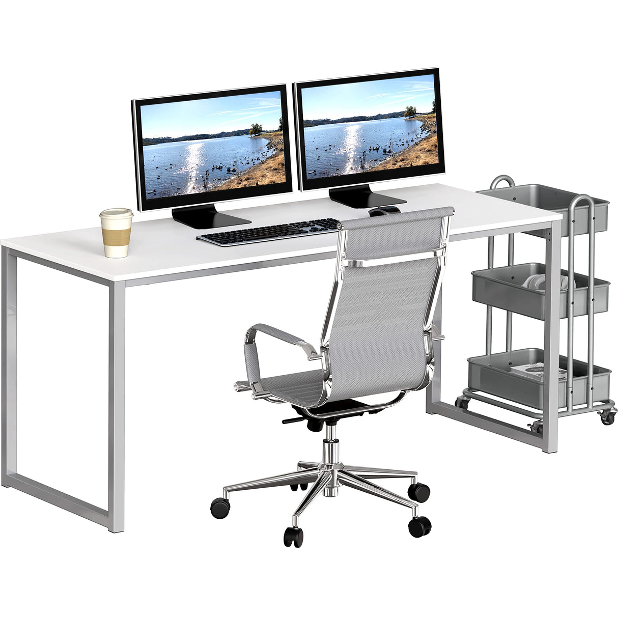 SHW Home Office 55-Inch Computer Desk, 24" Deep, White SHW