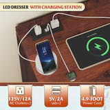 WLIVE LED Dresser for Bedroom, Tall Wood Dresser with 4 Drawers and Open Shelf, Chest of Drawers with Charging Station and LED Lights for Living Room, Hallway, Closet, Rustic Brown WLIVE