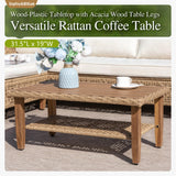 Sophia and William Boho Wicker Patio Furniture Set Outdoor Rattan Sectional Sets Conversation Set - Weather-Resistant, with Dual Storage Coffee Table Acacia Wood Legs for Garden, Patio & Deck(Beige) Sophia & William