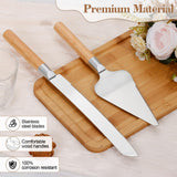Cake Cutting Set for Wedding, Wood Cake Knife and Server Set, Vintage 2-Piece Pie Cutter Serving Set, Serrated Pizza Dessert Utensils, Bridal Anniversary Birthday Quinceañera Gift TUKDAK