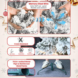 Maylaviu 8 ft Flocked Christmas Tree Prelit, Snow Frosted Artificial Christmas Tree with 700 UL Lights, Pine Cones & 1754 Tips, Auto Hinged Easy Setup Full Prelighted Large Christmas Tree Maylaviu