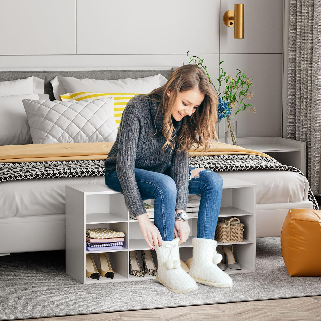 Garden 4 you Shoe Storage Bench, Cubby Shoe Rack with 12 Cubbies, 3-Tier Wood Shoe Rack Organizer, Shoe Organizer Cabinet for Entryway, Hallway, Closet and Garage, White Garden 4 you