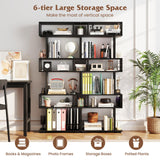 Tangkula 6-Tier S-Shaped Bookshelf, 64" Freestanding Geometric Bookcase, Home Office Wood Storage Shelf with Anti-Toppling Device, Room Divider Display Rack for Study, Living Room (1, Black) Tangkula