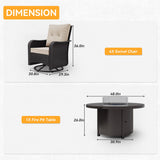 Kurapika 5 Pieces Patio Furniture Set, Rattan Wicker Outdoor Conversation Sets, 4 Woven Rattan Swivel Chairs w/48in Propane Fire Pit Table and Thickened Cushions, Sand Kurapika