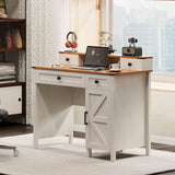 Trironsun Farmhouse Executive Desk with 4 Drawers Charging Station Large Home Office Desk with Storage Cabinet Rustic Computer Writing Desk for Work Study (Antique White) Trironsun