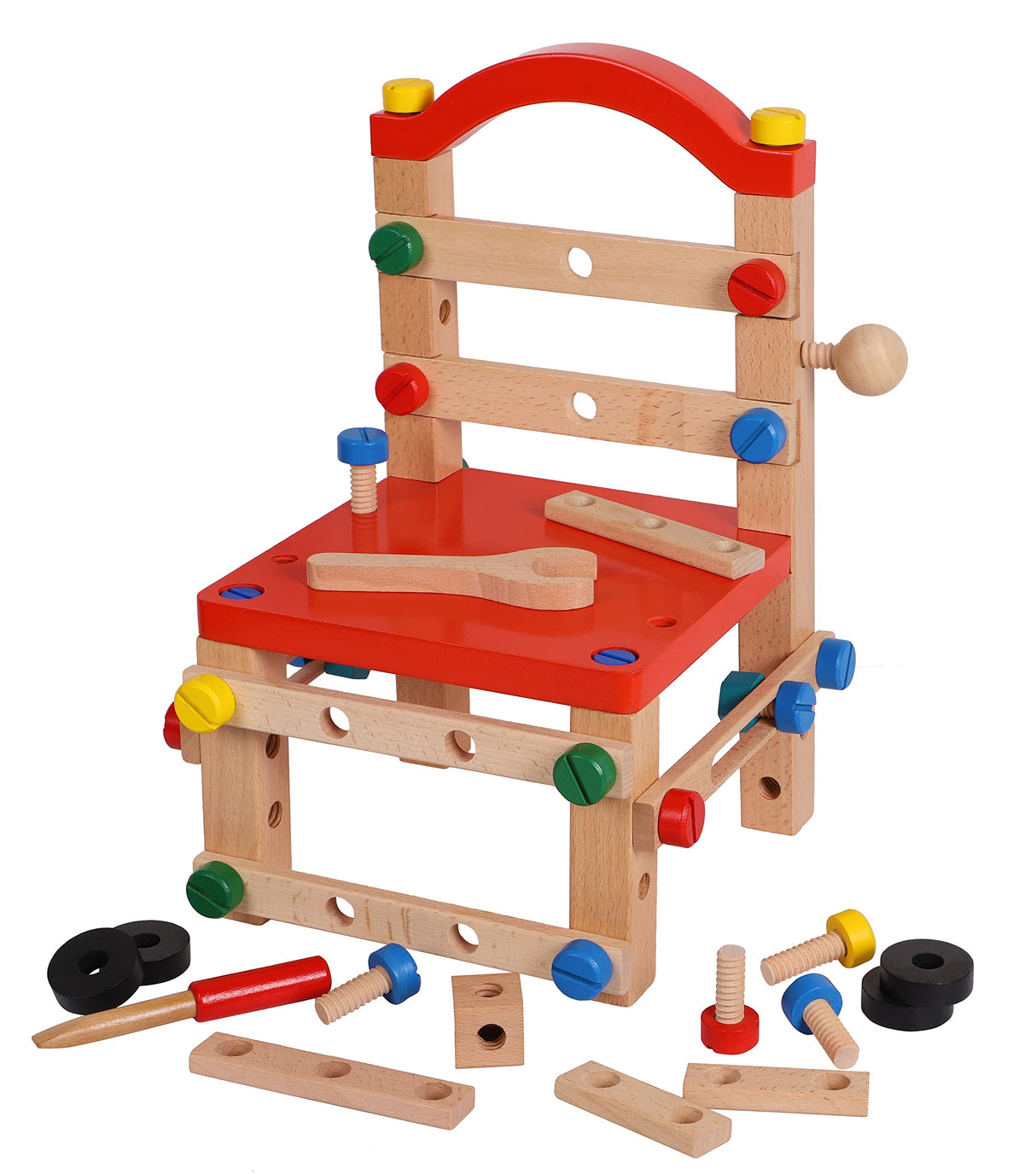 Wooden Nuts and Bolts Set - Construction Work Bench Chair - Wooden Construction Kits for Kids - Wooden Toys for 4 Years Old -Compatible with TOWO Nuts Bolts Set Toys of Wood Oxford