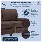 Serta Copenhagen 61" Rolled Arm Sofa, Easy Care Polyester, Soft Pillow Back, Pocket Coil Seat Cushions, Removable Covers, Loveseat or Couch for Small Spaces, Living Rooms or Bedrooms, Dark Brown Serta