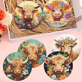 8 Pack Diamond Art Coasters Kits - Highland Cow Diamond Painting Coasters Kit Set with Holder Cork Pads, DIY Cow Diamonds Art Non Slip Coaster Crafts Kits for Adults Beginners Gifts mrpwnle