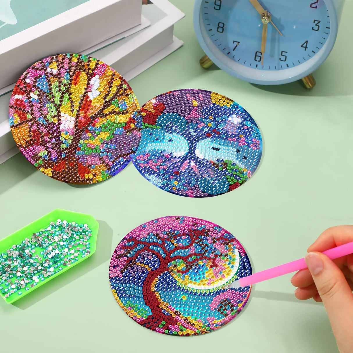 8 Pcs Diamond Painting Coasters Kits - 5D Diamond Painting Coasters DIY Diamond Art Coasters with Holder Non Slip Coaster Crystal Sticky for Tabletop Protection and Gifts（Tree of Life） Generic