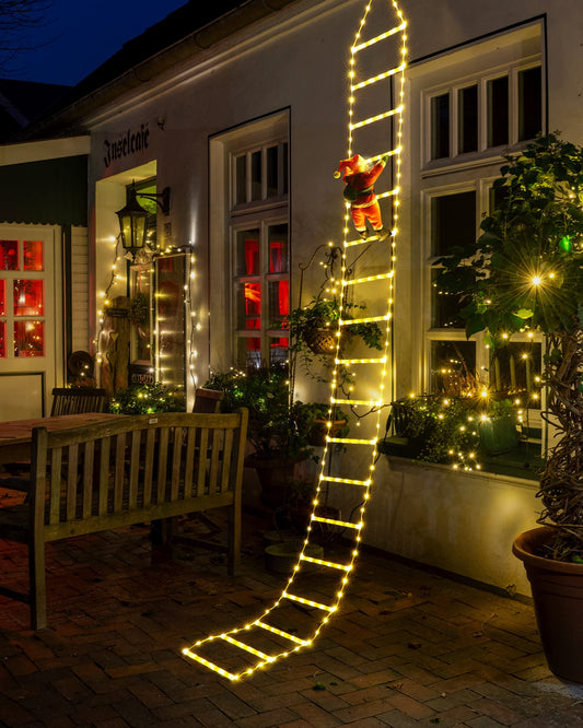 Toodour LED Christmas Lights - 10ft Christmas Decorative Ladder Lights with Santa Claus, Christmas Decorations Lights for Indoor Outdoor, Window, Garden, Home, Wall, Xmas Tree Decor (Warm White)