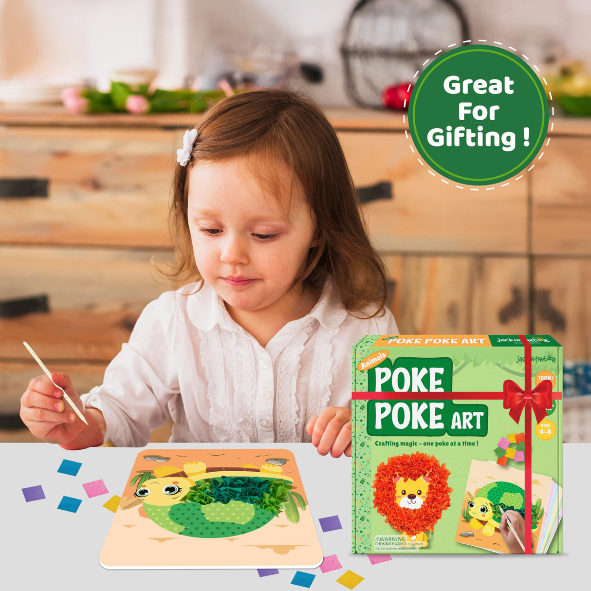 jackinthebox Poke Poke Art – Animals Theme Like Tortoise, Snail, Lion, Owl, Macaw, Butterfly, Mess-Free Sewing Art for Kids, Great Gift for Children, Toys for Girls and Boys Ages 4 5 6 7 8 jackinthebox