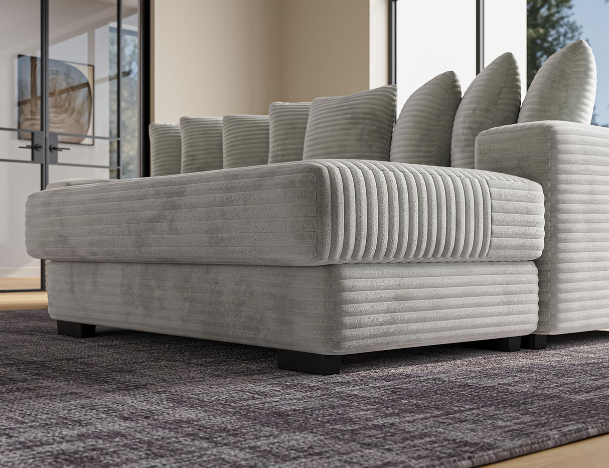 ohllob 110" Modular Sectional Sofa, L Shaped Couch with Chaise Lounge, Fluffy Corduroy Cloud Couch with Deep Seat for Living Room (Light Grey) ohllob