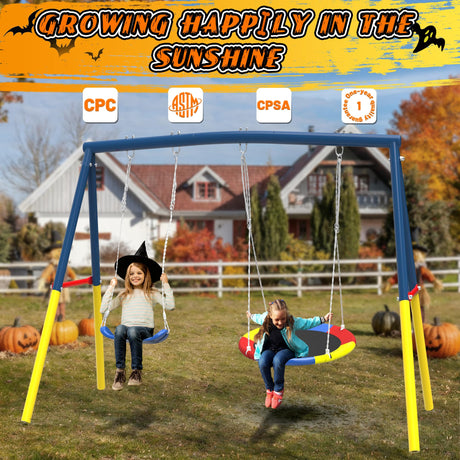 KDYMOD Swing Set for Backyard with Stand, Swing Heavy Duty 440lbs Metal Outdoor Swing Stand, Contain 1 Saucer 32" & 1 Belt seat 26.2" for Playground - Backyard Playset KDYMOD