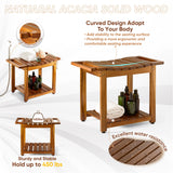 BLUEWEST Shower Bench Seat with Storage Shelf, Natural Wood Shower Benches for Inside Shower to Sit on, Waterproof Bathroom Spa Bench Stool for Legs Shaving with Built-in Handle & Shower Head Holder BLUEWEST