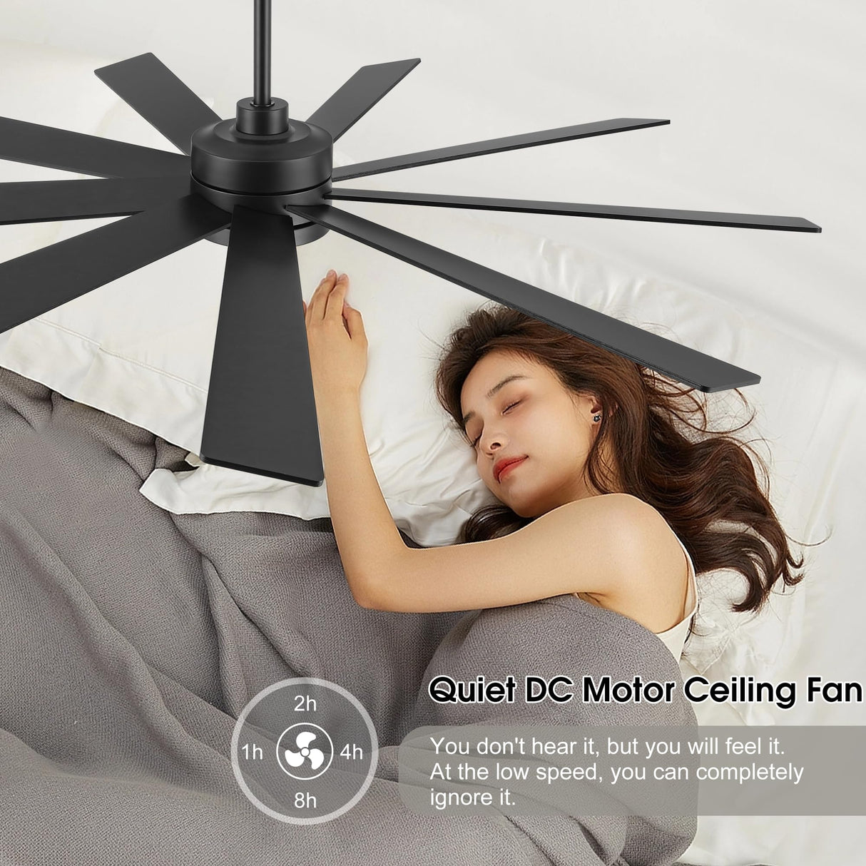 ELEHINSER 72" Ceiling Fan No Light, 6-Speed Noiseless Reversible DC Motor, 9 Blades Black Industrial Ceiling Fan with Remote and 4.5"/12"/24" Downrods for Home or or Commercial Use ELEHINSER