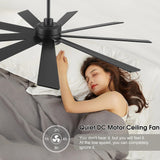 ELEHINSER 72" Ceiling Fan No Light, 6-Speed Noiseless Reversible DC Motor, 9 Blades Black Industrial Ceiling Fan with Remote and 4.5"/12"/24" Downrods for Home or or Commercial Use ELEHINSER