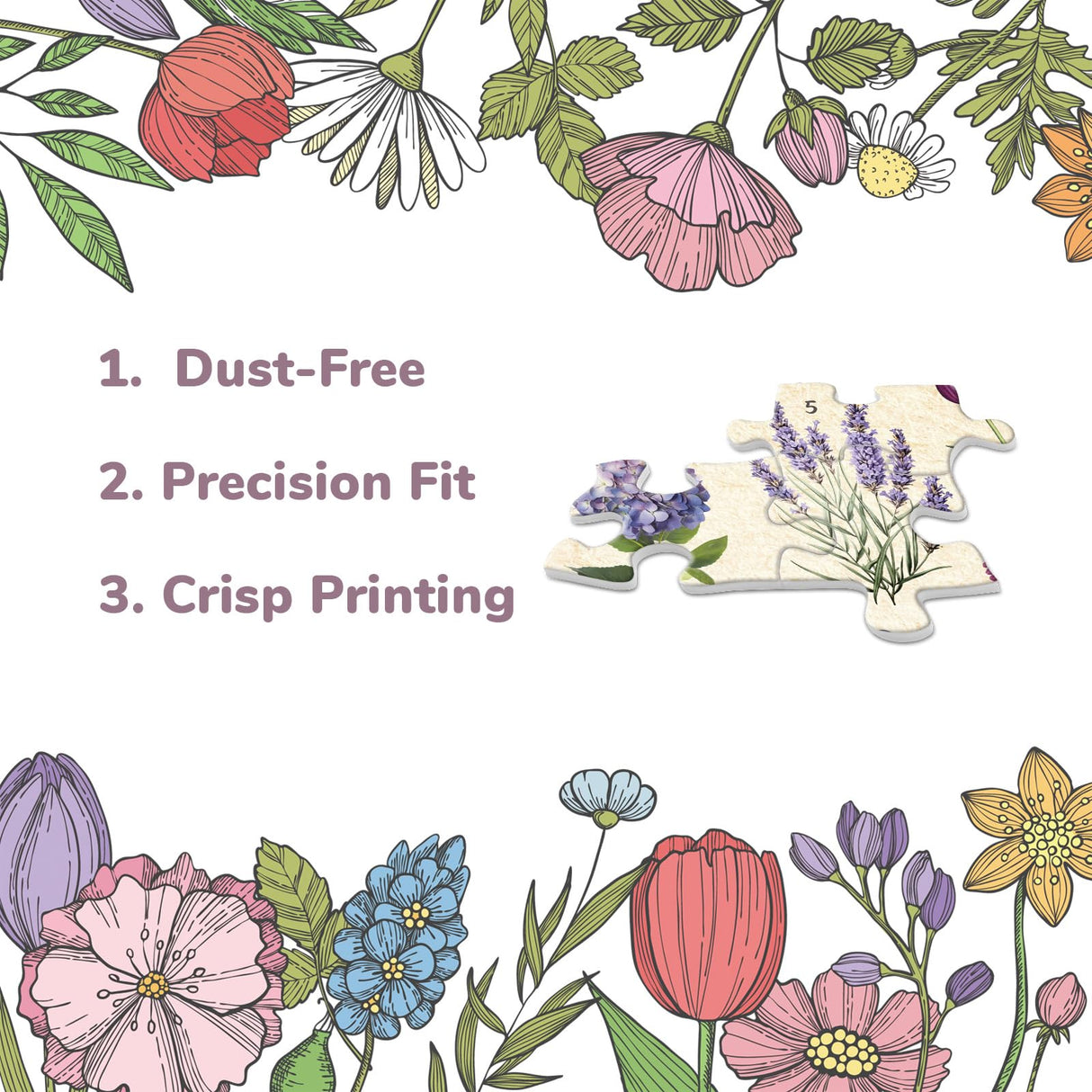 Vintage Purple Flower Puzzle for Adults, Botanical Purple Flower Plant Puzzles 1000 Pieces, Nature Garden Floral Jigsaw Puzzle BBOLDIN