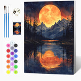 Auremi Mountain Paint by Number Kits with Framed, DIY Sunset Paint by Number Canvas for Adults, Easy Landscape Acrylic in Canvas with Brushes for Decor 20x30cm Auremi