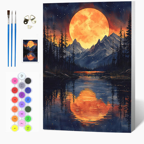 Auremi Mountain Paint by Number Kits with Framed, DIY Sunset Paint by Number Canvas for Adults, Easy Landscape Acrylic in Canvas with Brushes for Decor 20x30cm Auremi