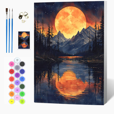 Auremi Mountain Paint by Number Kits with Framed, DIY Sunset Paint by Number Canvas for Adults, Easy Landscape Acrylic in Canvas with Brushes for Decor 20x30cm