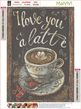 MaiYiYi Coffee Latte Diamond Painting Kits, 5D Full Round Diamond Art, I Love You a Latte Diamond Painting Dots Kit Kitchen Wall Decor for Adult Beginners Coffee Latte Lovers (12 x 16 inches) MaiYiYi