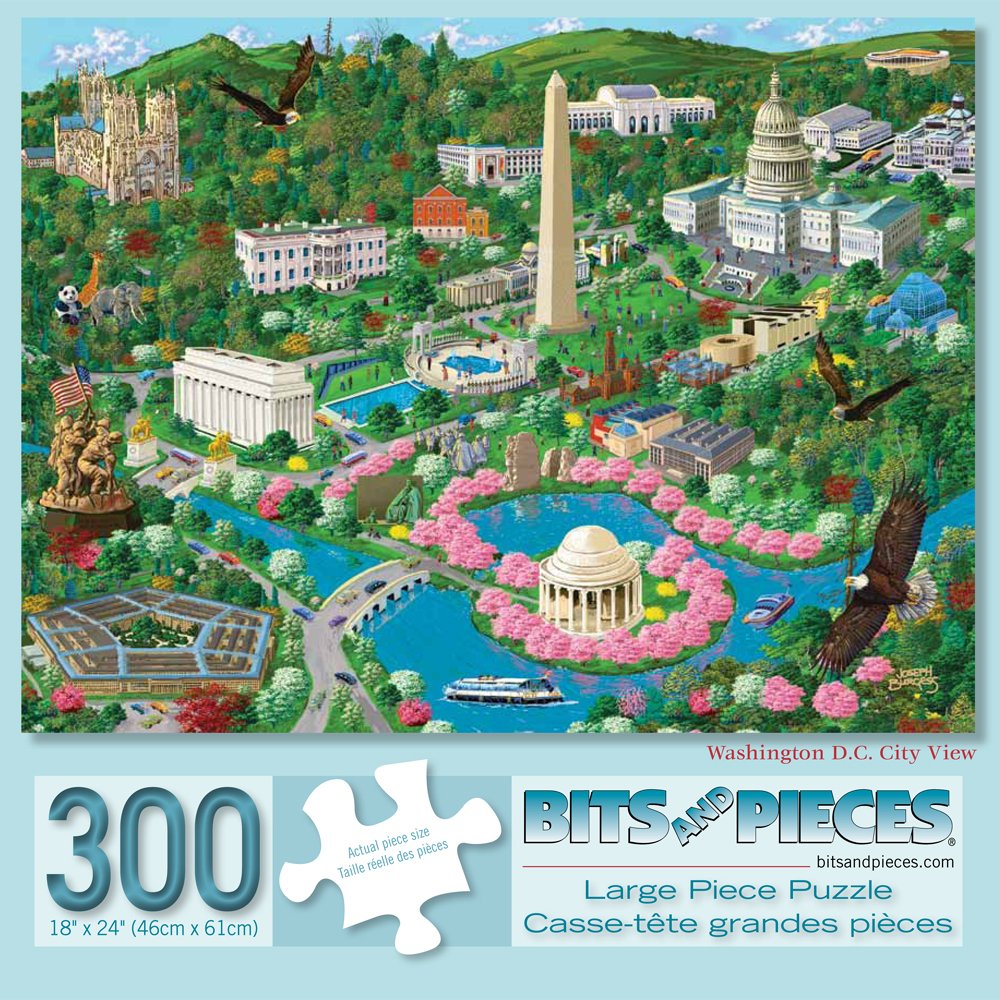 Bits and Pieces – Large 300 Piece Jigsaw Puzzle for Adults – Washington D.C. City View - US Capital Scene Jigsaw Puzzle by Artist Joseph Burgess, Completed Puzzle Size: 18" x 24" Bits and Pieces