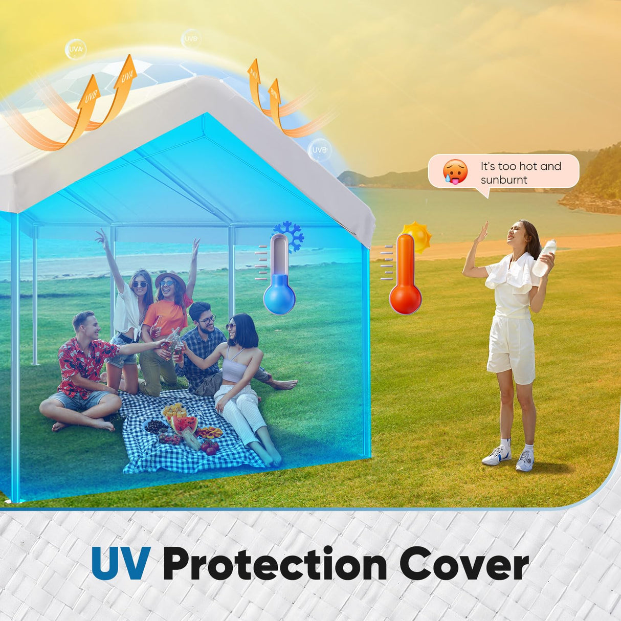 ADVANCE OUTDOOR Replacement Top Cover Tarp for 12x20 ft Carport Canopy with Ball Bungees, White, One Roof Only ADVANCE OUTDOOR