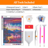 Offito Aurora Diamond Art Kits for Adults, 5D Starry Sky Lake Diamond Painting Kits for Beginners, Fantastic Landscapes DIY Full Drill Dots Gem Art Paint for Home Wall Decor 12 x 16 Inch Offito