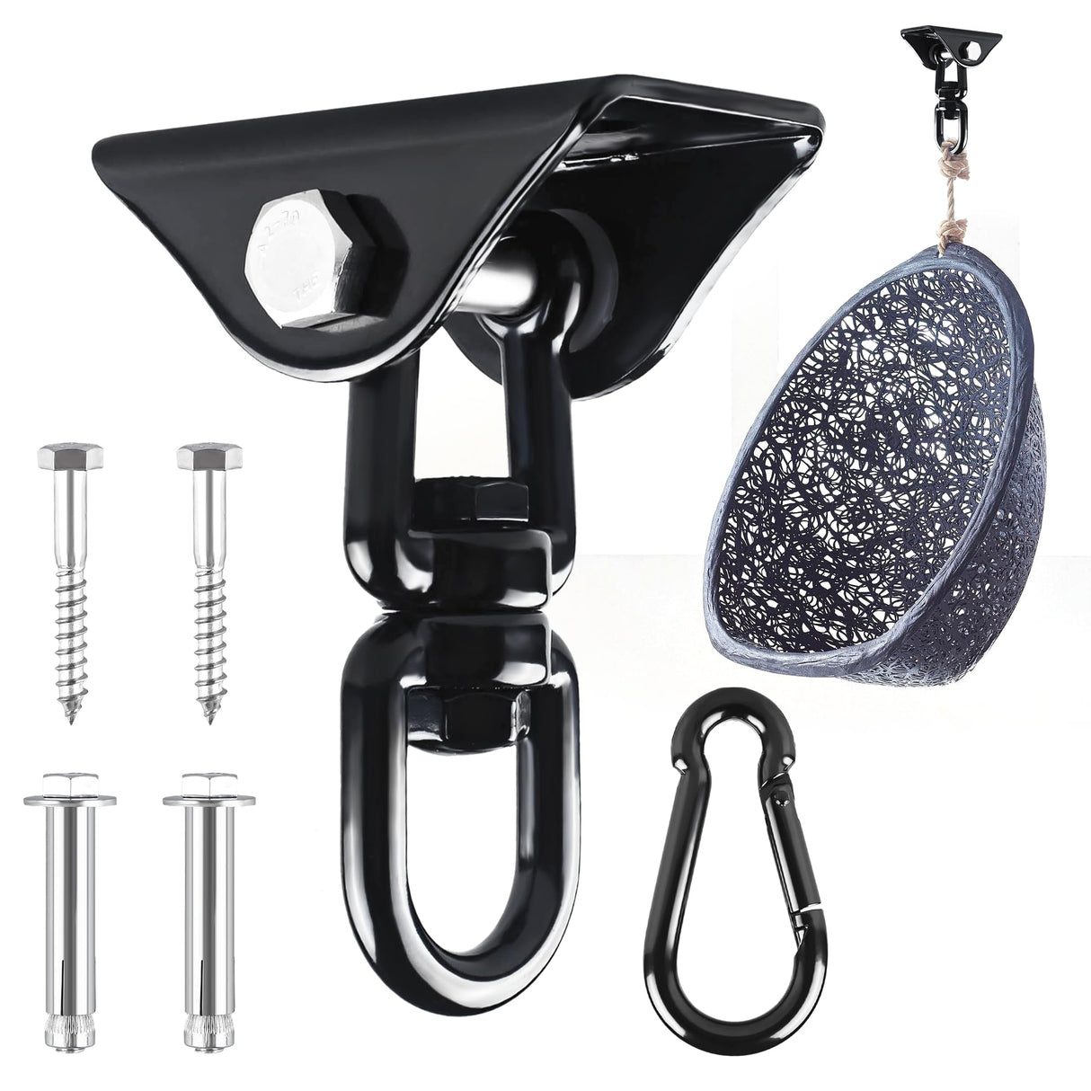360°Rotating Hammock Hanging Kit, Heavy Duty 1200 lb Capacity Stainless Steel Hanging Swing Hooks, 1 Pack Swing Hanger for Yoga, Hammock Chair, Sandbag, Swing Sets(Black SKYPHAROS
