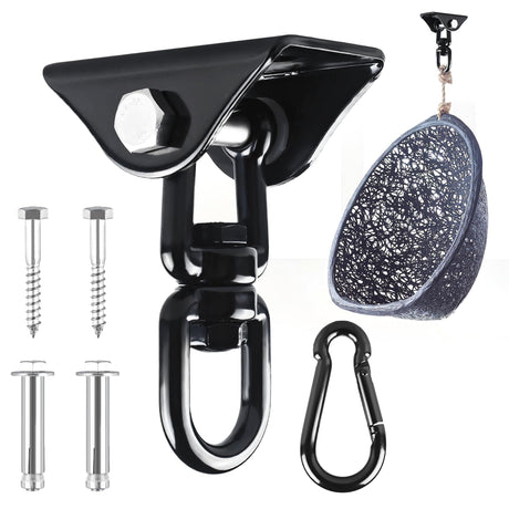 360°Rotating Hammock Hanging Kit, Heavy Duty 1200 lb Capacity Stainless Steel Hanging Swing Hooks, 1 Pack Swing Hanger for Yoga, Hammock Chair, Sandbag, Swing Sets(Black SKYPHAROS