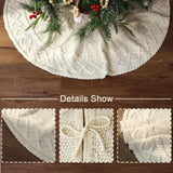 LimBridge Knitted Christmas Tree Skirt: 36 Inches Cream White Tree Skirt, Diamond Edge Cable Knit Thick Rustic Christmas Tree Decorations, Christmas Decor Xmas Holiday Home Party Decorations LimBridge